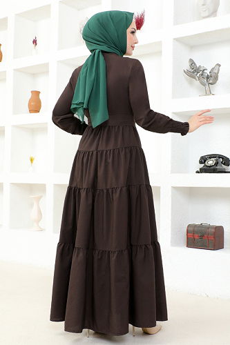 moda selvim Hijab Dress with Bolero ASM2610-M Coffee - Thumbnail