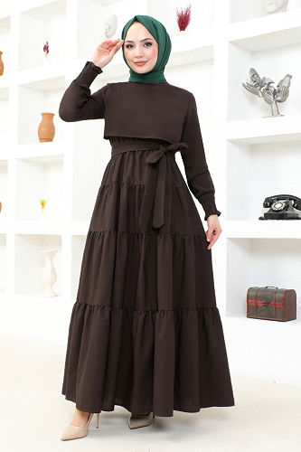moda selvim Hijab Dress with Bolero ASM2610-M Coffee - Thumbnail