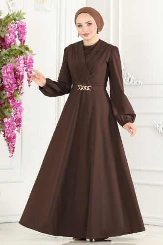 moda selvim Dress ASM2646 Brown - Thumbnail