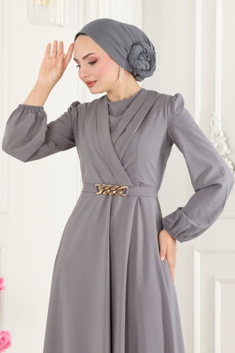 moda selvim Dress ASM2646 Gray - Thumbnail