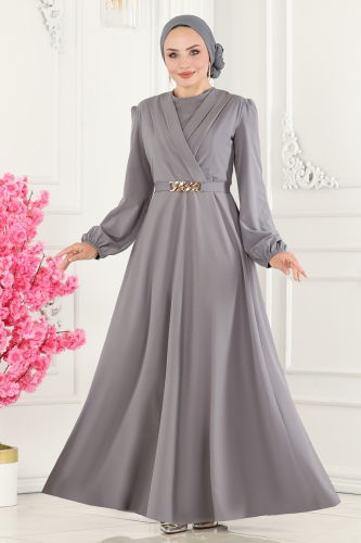 moda selvim Dress ASM2646 Gray - Thumbnail