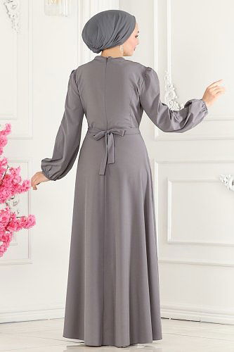 moda selvim الفستان رمادي ASM2646 - Thumbnail