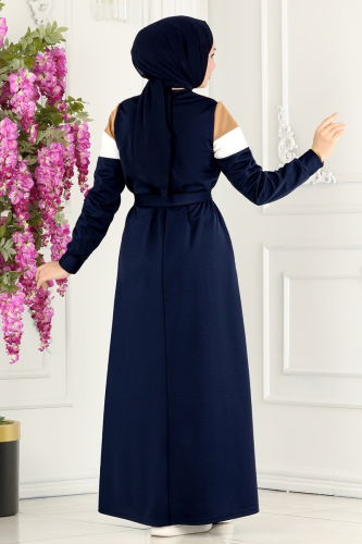 moda selvim Dress 2492SL432 Navy Blue&Latte - Thumbnail