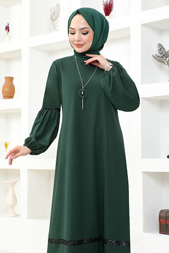 moda selvim الفستانASM2676-M الزمرد - Thumbnail