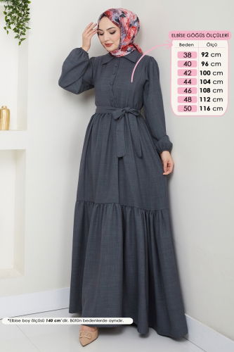 moda selvim الفستان رمادي غامق 3025HBS856 - Thumbnail