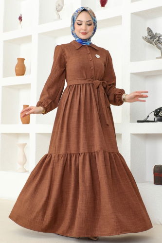 moda selvim Dress 3025HBS856 Brown - Thumbnail