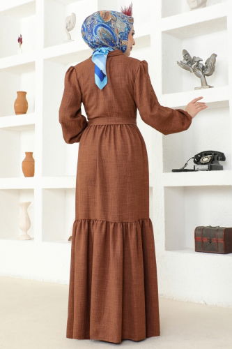 moda selvim Dress 3025HBS856 Brown - Thumbnail