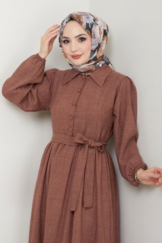 moda selvim الفستان بني 3025HBS856 - Thumbnail
