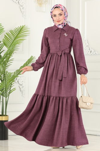 moda selvim Dress 3025HBS856 Dark Lilac - Thumbnail