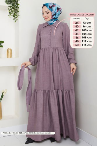 moda selvim الفستان ليلكي غامق 3025HBS856 - Thumbnail