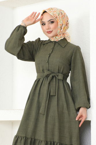 moda selvim Dress 3025HBS856 Khaki - Thumbnail