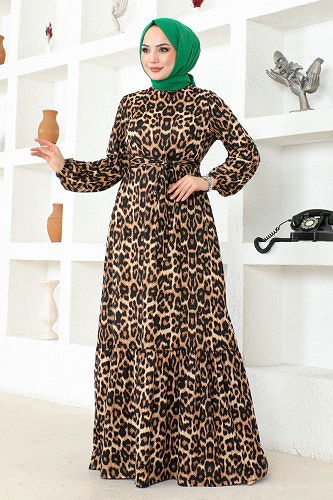 moda selvim Dress DVL215 Brown - Thumbnail