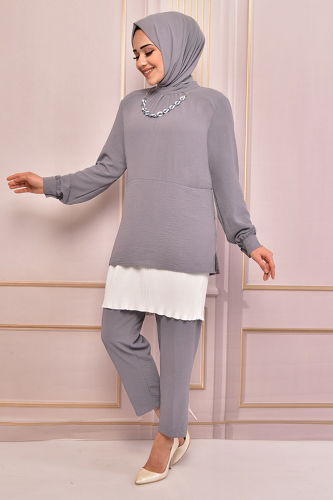 MRV E.F.S. - Hijab Suit with Necklace EFS4070-M Gray
