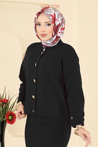 moda selvim Hırkalı Triko Takım 1438MT581 Siyah - Thumbnail