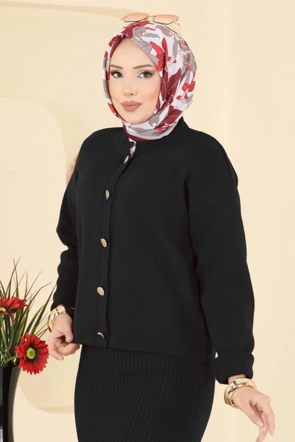 Modaselvim Kombin Hırkalı Triko Takım 1438MT581 Siyah