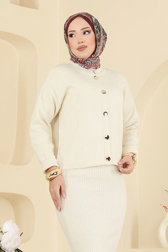 moda selvim Hırkalı Triko Takım 1438MT581 Taş - Thumbnail