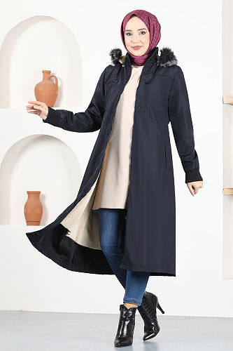 moda selvim Hooded Coat EMO7023-M Laci - Thumbnail