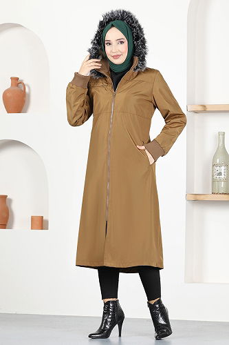 moda selvim Hooded Coat EMO7023-M Tan - Thumbnail