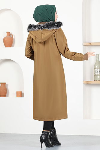 moda selvim Hooded Coat EMO7023-M Tan - Thumbnail