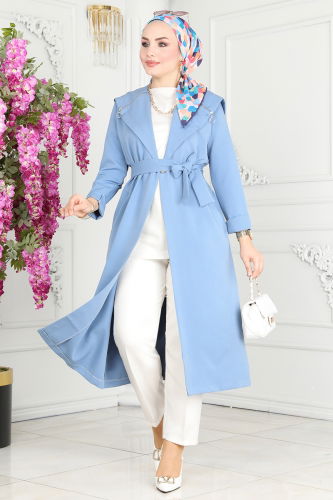 moda selvim Overcoat 4422AL357 Blue - Thumbnail