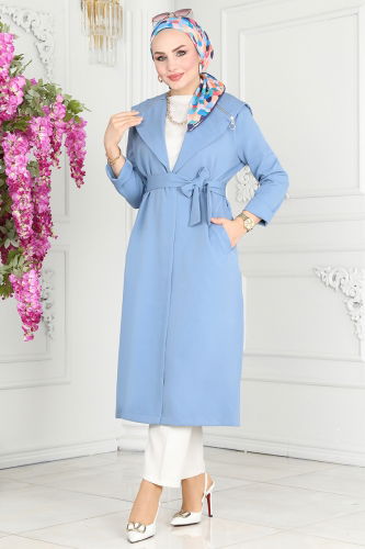 moda selvim Overcoat 4422AL357 Blue - Thumbnail