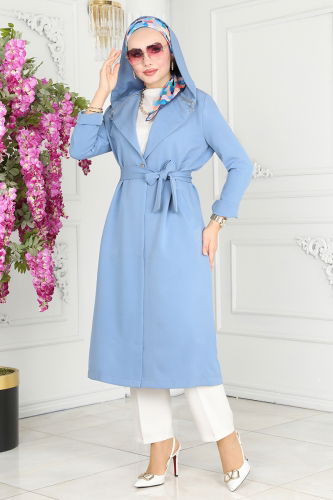 moda selvim Overcoat 4422AL357 Blue - Thumbnail