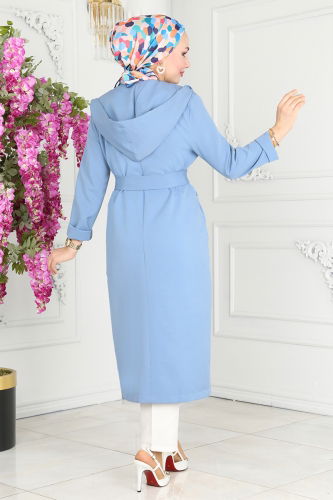 moda selvim Overcoat 4422AL357 Blue - Thumbnail