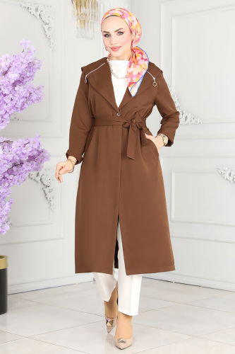 moda selvim Overcoat 4422AL357 Brown - Thumbnail