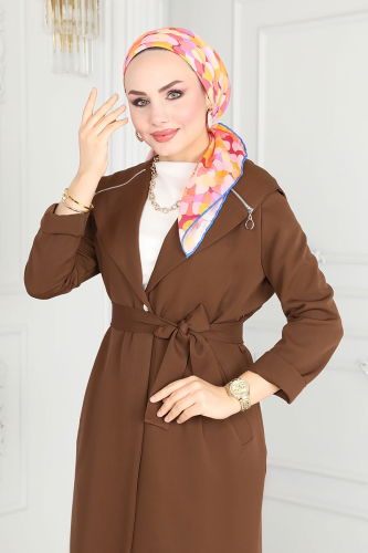 moda selvim Overcoat 4422AL357 Brown - Thumbnail