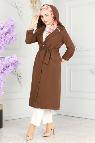 moda selvim Overcoat 4422AL357 Brown - Thumbnail