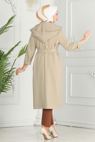 moda selvim Overcoat 4422AL357 Stone - Thumbnail