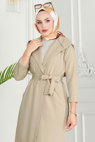 moda selvim Overcoat 4422AL357 Stone - Thumbnail