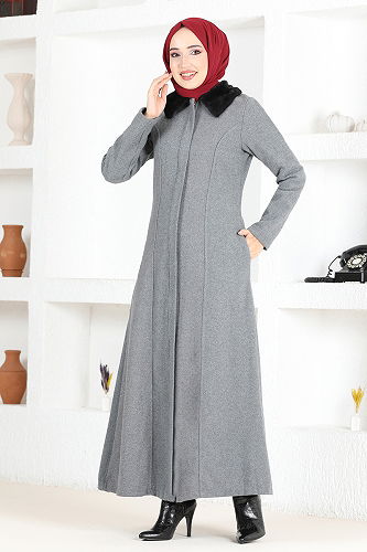 moda selvim Hooded Fur Coat END5563-M Anthracite - Thumbnail