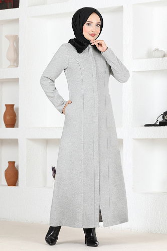 moda selvim Hooded Fur Coat END5563-M Gray - Thumbnail