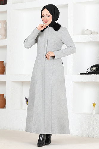 moda selvim Hooded Fur Coat END5563-M Gray - Thumbnail