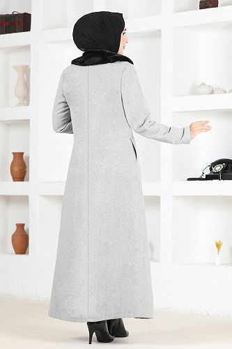 moda selvim Hooded Fur Coat END5563-M Gray - Thumbnail
