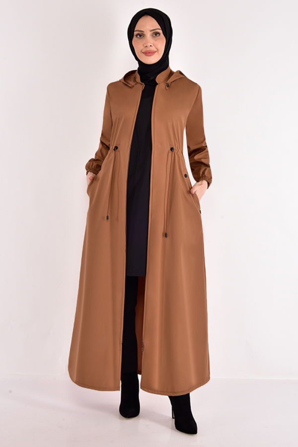 Modaselvim Overcoat / Coat Hooded Hijab Cap ASM2119-M Taba