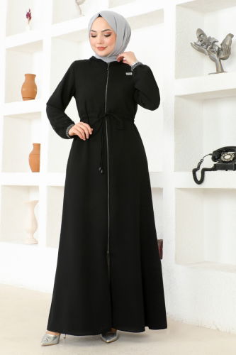 moda selvim Abaya OZA1006 Black - Thumbnail