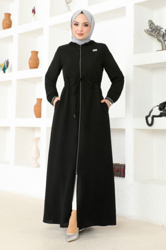 moda selvim Abaya OZA1006 Black - Thumbnail