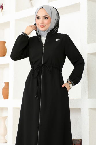 moda selvim Abaya OZA1006 Black - Thumbnail