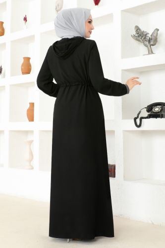 moda selvim Abaya OZA1006 Black - Thumbnail