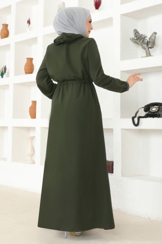 moda selvim Abaya OZA1006 Khaki - Thumbnail