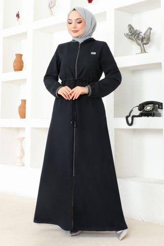 moda selvim Abaya OZA1006 Navy Blue - Thumbnail