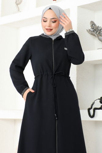 moda selvim Abaya OZA1006 Navy Blue - Thumbnail