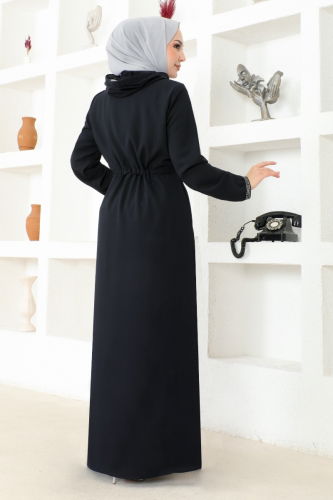 moda selvim Abaya OZA1006 Navy Blue - Thumbnail