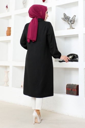 moda selvim Hooded Linen Tunic NFC5164 Black - Thumbnail