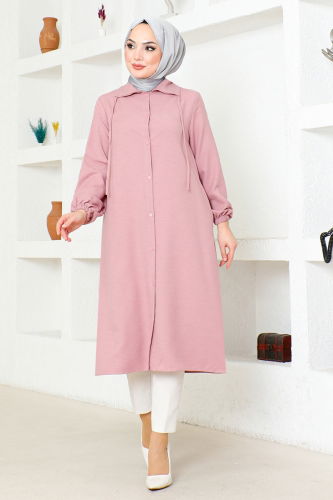 moda selvim Hooded Linen Tunic NFC5164 Rose Dried - Thumbnail