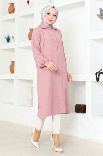 moda selvim Hooded Linen Tunic NFC5164 Rose Dried - Thumbnail