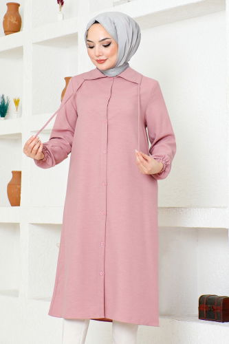 moda selvim Hooded Linen Tunic NFC5164 Rose Dried - Thumbnail