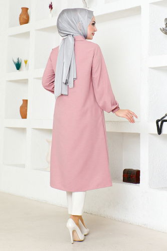 moda selvim Hooded Linen Tunic NFC5164 Rose Dried - Thumbnail